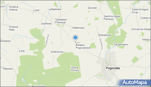 mapa Bielawy Pogorzelskie, Bielawy Pogorzelskie na mapie Targeo